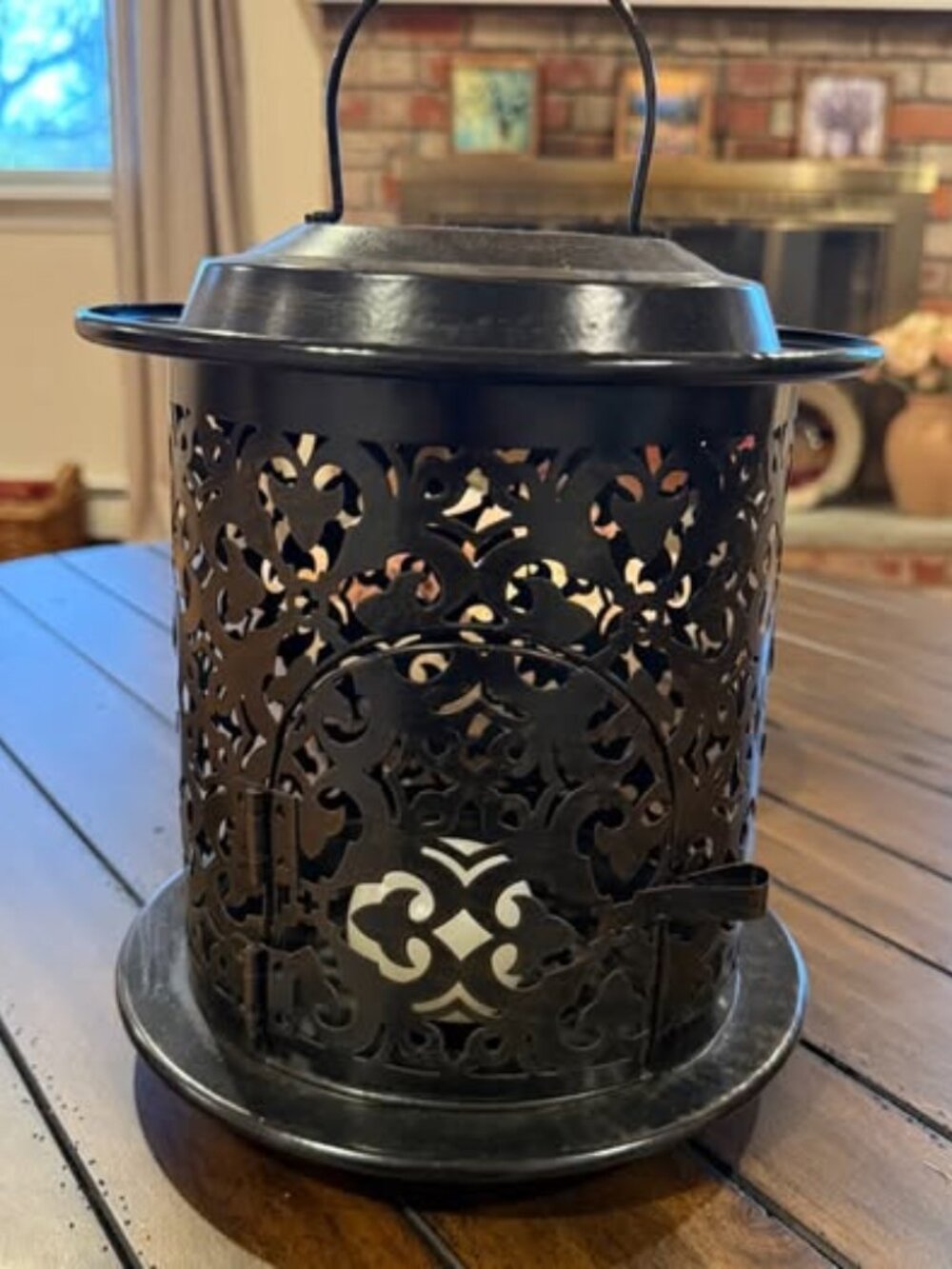 Round Lantern Candle Holder Espresso Brown Metal Candleholder Indoor Outdoor